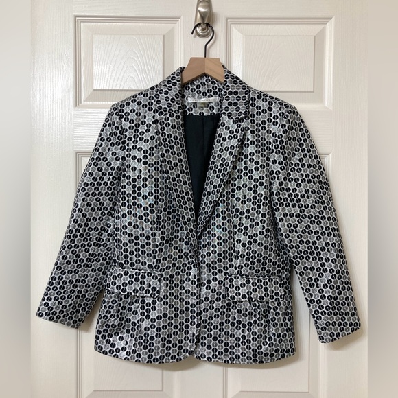 Peter Nygard Jackets & Blazers - Peter Nygard Women’s Metallic Silver Black 3/4 Sleeve Blazer Jacket 10 Cocktail